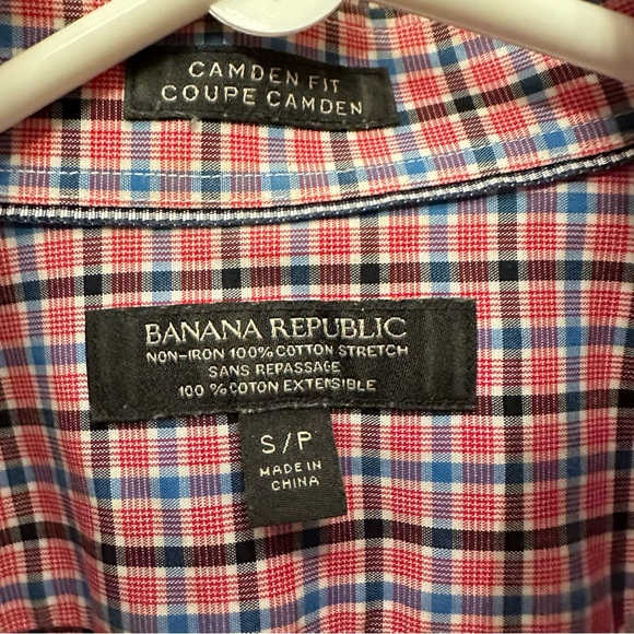 Banana Republic Men’s Checkered Dress Shirt, 100% Cotton Red Blue Size Small - Picture 5 of 10